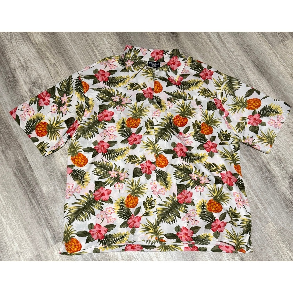 Men's Pacific & Co Hawaiian Shirt XL Floral‎ Short Sleeve Travel Tropical
